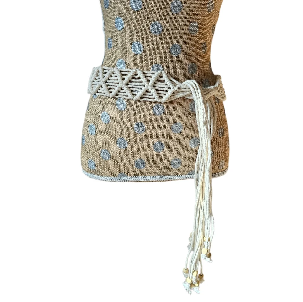 Macrame Tassel Tie Belt With Wooden Beads